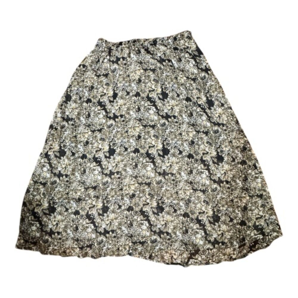 Frye & Co Black & Gold Floral Midi Skirt M Romantic Boho Cottagecore Brunch Fall